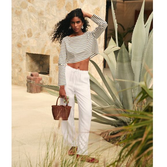 J.Crew Petite Soleil Pant Linen Pull on Relaxed White Small petite - Picture 2 of 9